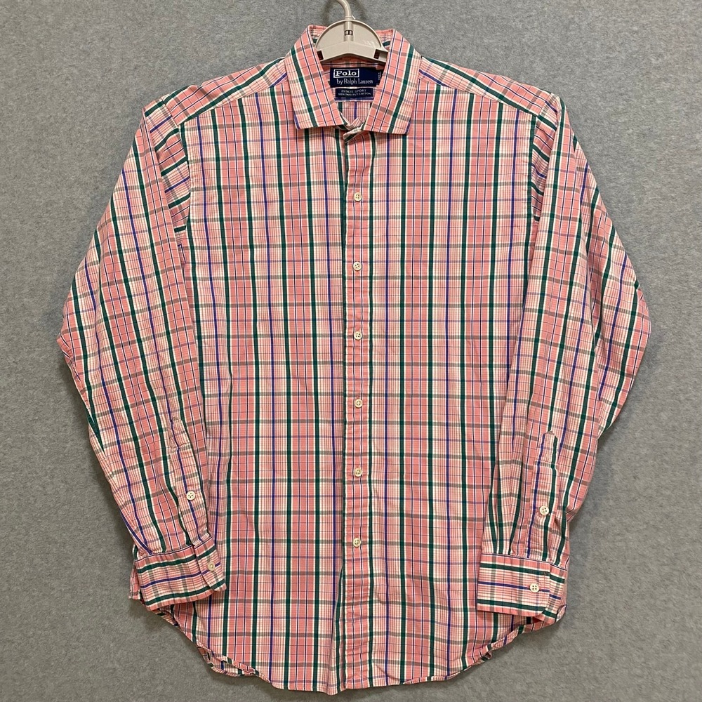 POLO RALPH LAUREN Men's L Estate Sport Cotton Pink Green Plaid Button Up Shirt - Picture 1 of 7